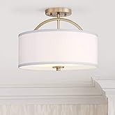 Possini Euro Design Halsted Modern Industrial Close to Ceiling Light Semi Flush Mount Fixture 15" Wide Warm Brass Gold White 