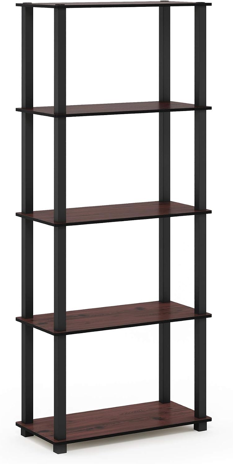 Furinno TURN-S-TUBE Book Shelf, 5-Tier Toolless Storage Shelves with Square Tubes