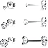 EPIRORA Sterling Silver Stud Earrings for Women Men- 3 Pairs of Tiny Round Cubic Zirconia Earrings CZ Small Cartilage Tragus Earrings(2mm/3mm/4mm)