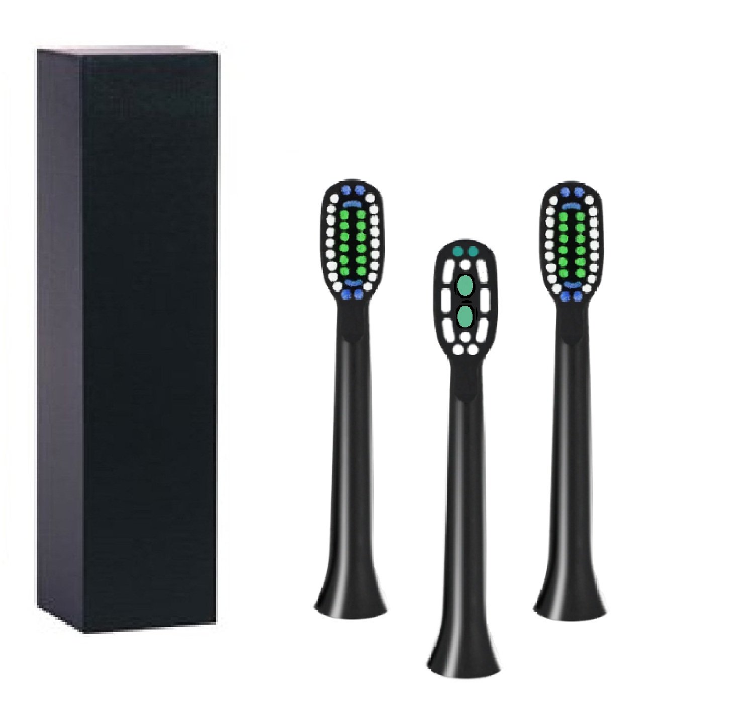 Presmile Ersatz-Zahnbürsten-Set passt gesunden weißen und sanft empfindlichen Zahnbürstenköpfen 3er-Pack (2 + 1), Schwarz