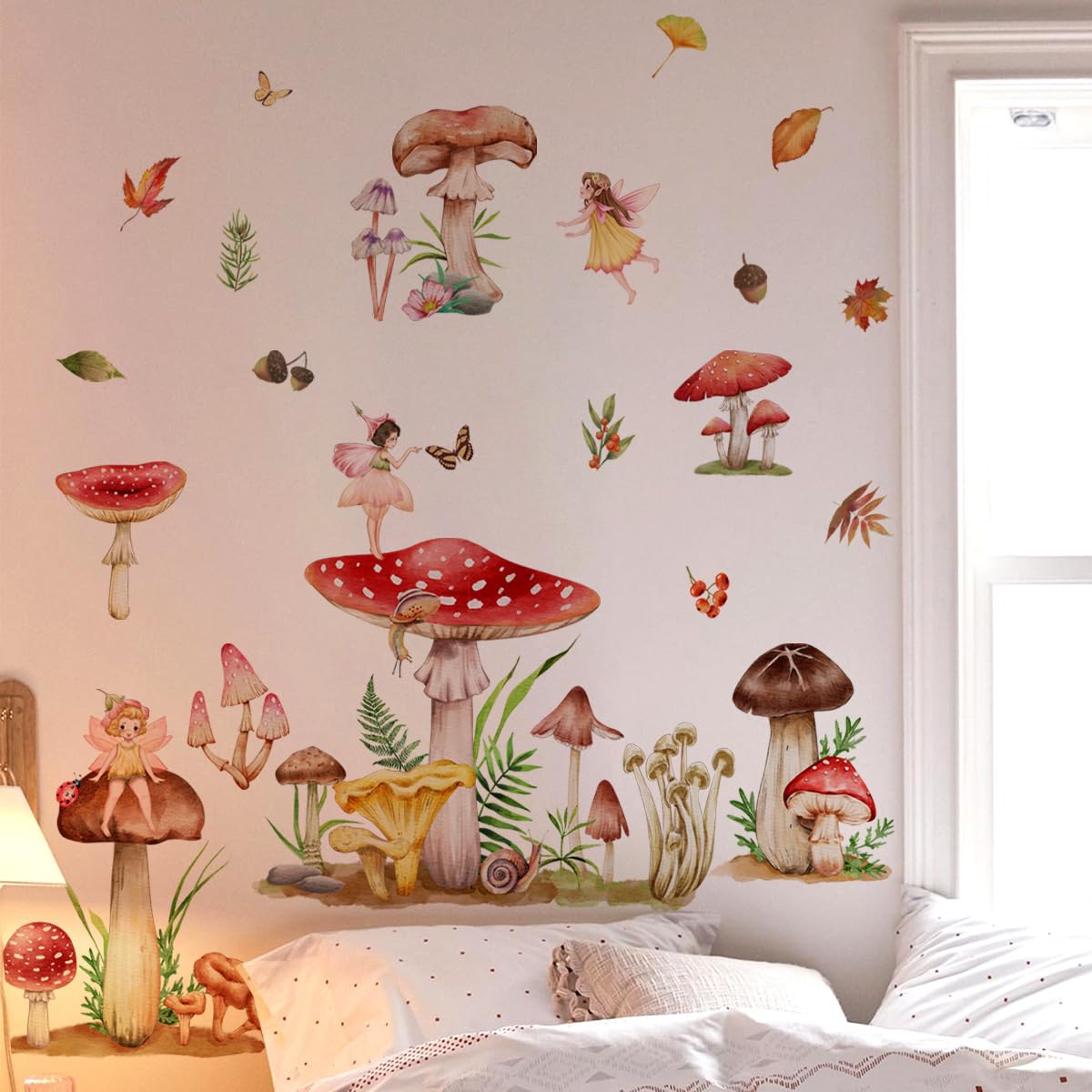 Runtoo Mushroom Butterfly Wall Stickers for Kids Bedroom Nursery