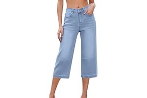 Women Capris Jeans High Waisted Wide Leg Capri Stretch Cropped Denim Pants Trendy Jean Capri with Pockets for Work
