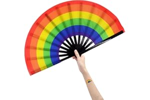 Amajiji Large Folding Hand Rave Fan for Women/Men, Chinease/Japanese Bamboo and Nylon-Cloth Folding Hand Fan, Hand Fan Festival Fan Gift Fan Craft Fan Folding Fan Dance Fan (Rainbow)
