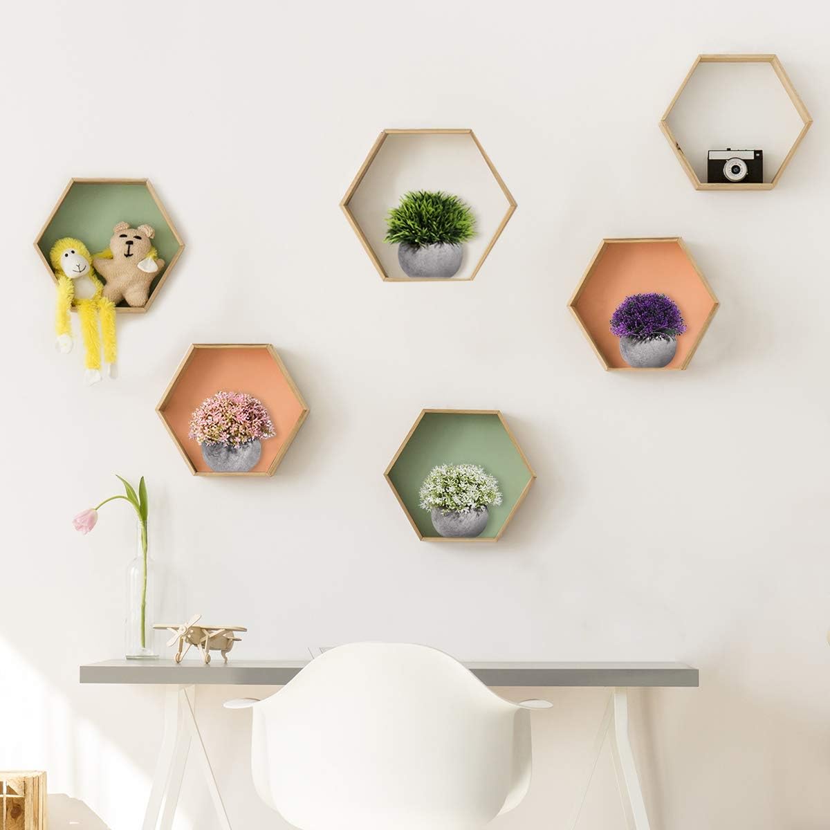 Homemaxs Fake Plants Mini Artificial Plants Potted 4 Pack Topiary Shrubs Plastic Plants for Home Decor -