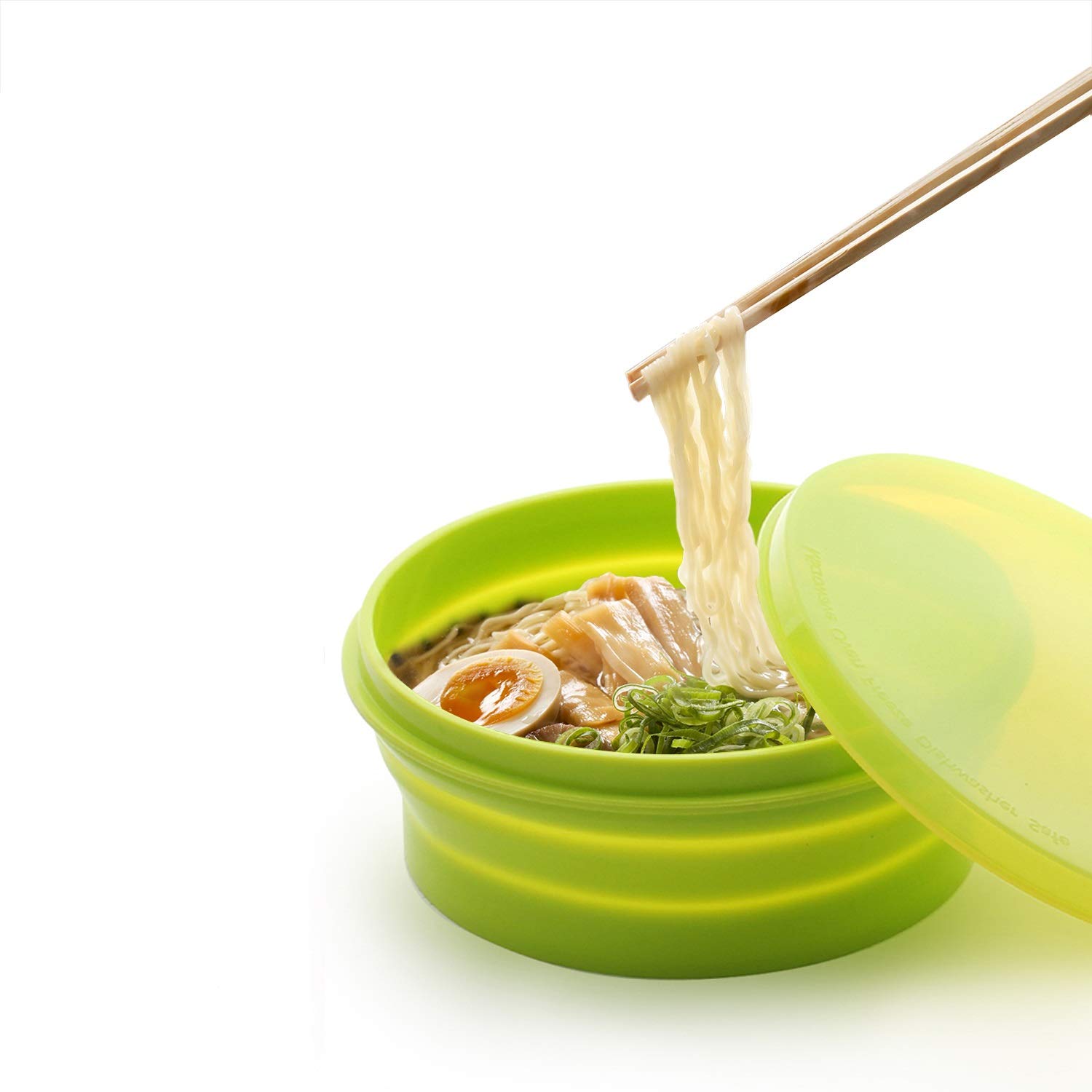 Photo 1 of IYYI ME.FAM Silicone Collapsible Bowl with Lid 800ML Folding Travel Bowl for Camping, Hiking, Heat Resistant Expandable Bowl (Apple Green)