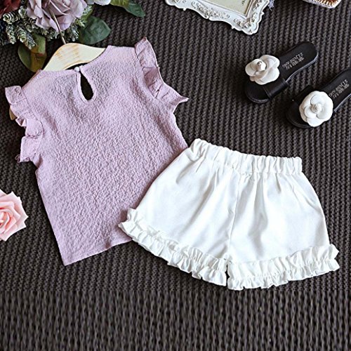 2017 Toddler Kids Baby Girls Summer T-shirt Tops+ Shorts Pants Set (5-6 Years, Pink)
