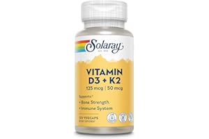 SOLARAY Vitamin D3 K2 - Bone Health and Immune Support Supplement - With 5000 IU Vitamin D as Vit D3 and 50 mcg Vitamin K2 as Menoquinone MK7, Made Without Soy, 60-Day Guarantee, 120 Serv, 120 VegCaps