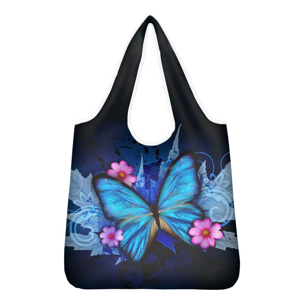 chaqlin Blue Butterfly Shopping Bags Large Capacity Reusable Grocery Bags Durable Outdoor Sport Camping Picnic Lunch Bags Women Ladies Casual Shoulder Bags — image 1