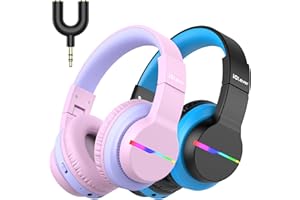iClever BTH12 Kids Bluetooth Headphones 2 Pack,Colorful LED Lights Wireless Kids Headphones,74/85dBA Volume Limited,85H Playt