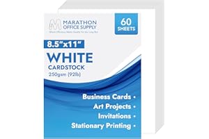MARATHON OFFICE SUPPLY MOS White Cardstock Paper 8.5 x 11 Inch (60 Sheets) — Heavyweight Letter Size Card Stock for Crafting, Invitations, Menus, Business Use, Certificates, Printer Compatible