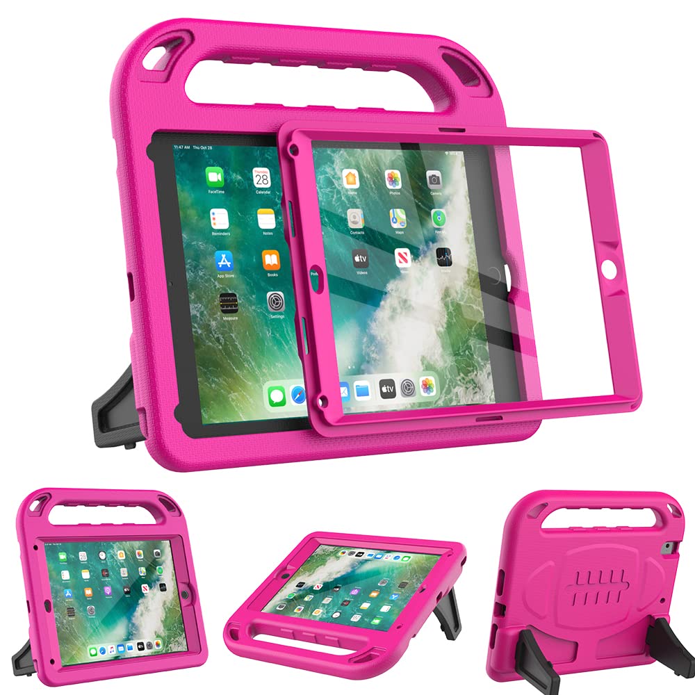 Surom Kids Case for New iPad 9.7 2018/2017 with Built-in Screen Protector, Light Weight Shock Proof Handle Stand Kids Case for iPad 9.7 2017/2018 iPad Air/iPad Air 2/iPad Pro 9.7 - Rose Pink