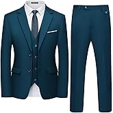 WULFUL Men's 3 Piece Slim Fit Suit Set Two Button Blazer Jacket Vest Pants Tuxedo Set for Party, Wedding and Business