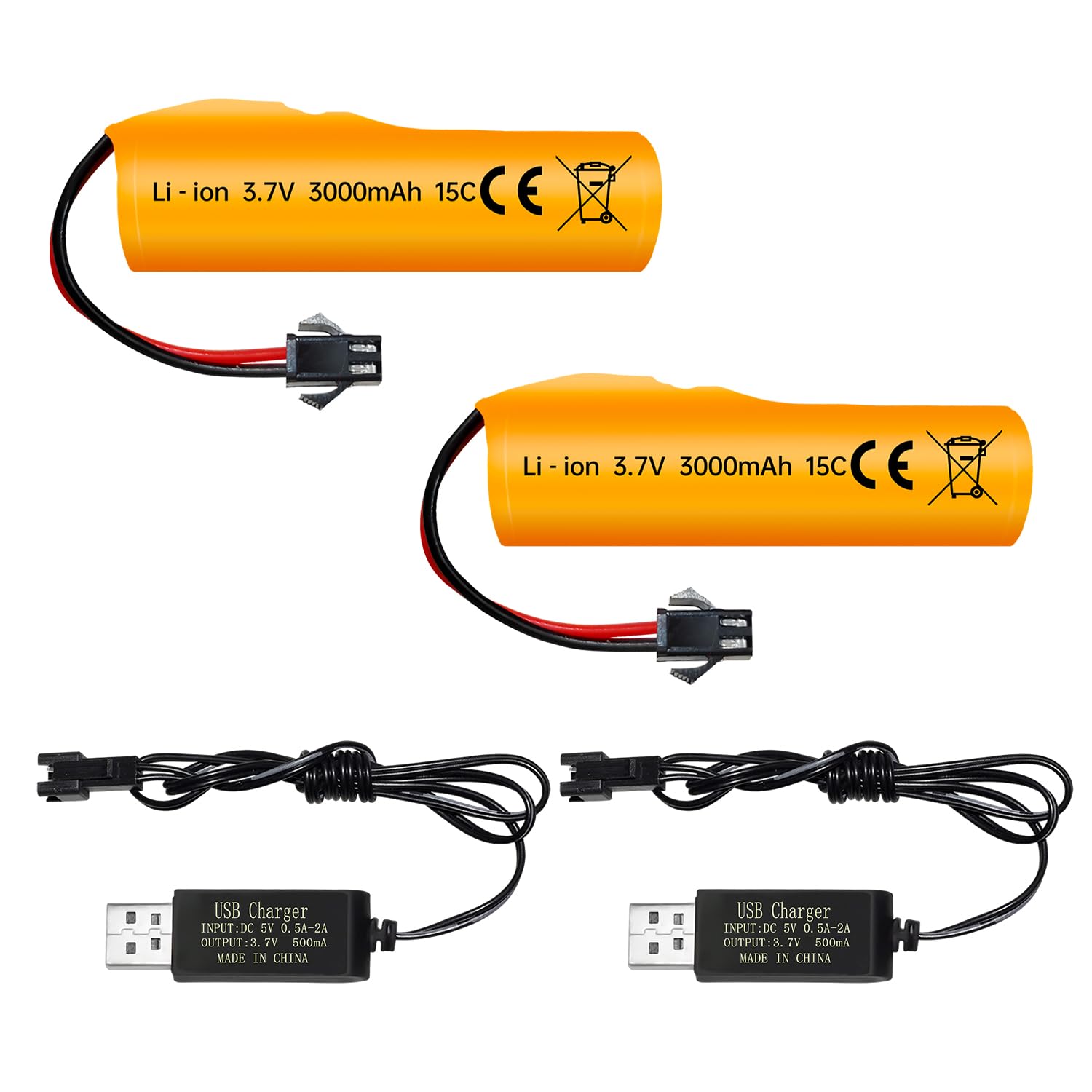 ZYGY 2PCS 3.7V 3000mAh Li-ion Battery with SM-2P Plug with USB Charging Cable Suitable for DE42 DE44 DE45 DE68 RC Car. Drift Car. Trucks. Toy Off-Road Racing Car