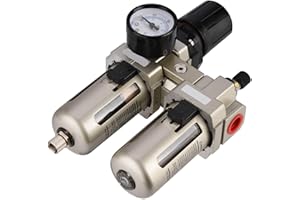 AC3010-03 3/8" Inline Air Filter Regulator, 0.05MPa-0.85MPa Aluminum Alloy Compressed Air Pressure Regulator Moisture Trap Wa