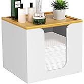 VITVITI Disposable Face Towel Holder Box, Acrylic Facial Towel Container for XL Clean Skin Club, Large Disposable Face Towels Storage with Bamboo Lid, for Bathroom, Vanity Makeup, White