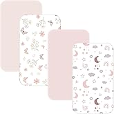 4 Pack Bedside Bassinet Sheets - 33"x20" Bassinet Sheets for Baby Delight, Angelbliss, Maxi-COSI & Most Regular Size Bedside Sleeper | Ultra Soft & Skin Friendly Bassinet Fitted Sheet for Girls