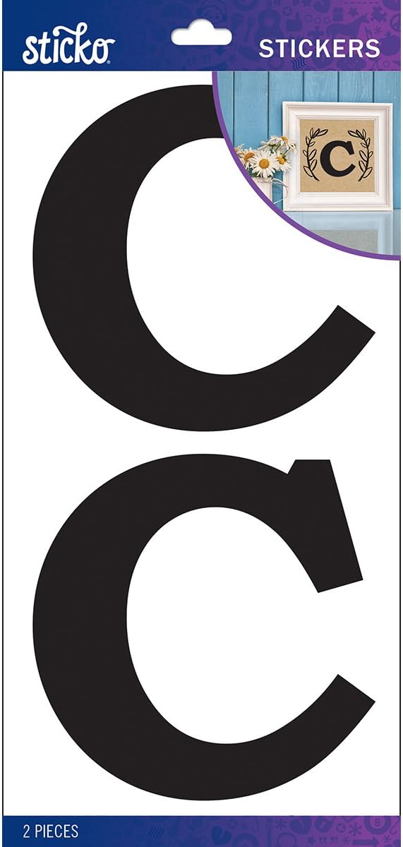 StickoSticko Basic Black Monogram Stickers-C, Other, Multicoloured, Multicolor, 0.25x11.43x22.22 cm