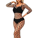 ChiaoLezhee Exotic Fishnet Bodystocking, Rave Glow Outfits, One Size, Sheer Mesh Dancewear Sexy Jumpsuit Plus Wear Dancer