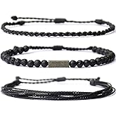 Handmade Natural Gemstone Beaded Healing Bracelet for Men, Adjustable Waterproof Rope String Bracelet with Pyrite Lucky Brick, Birthday Gifts for Him