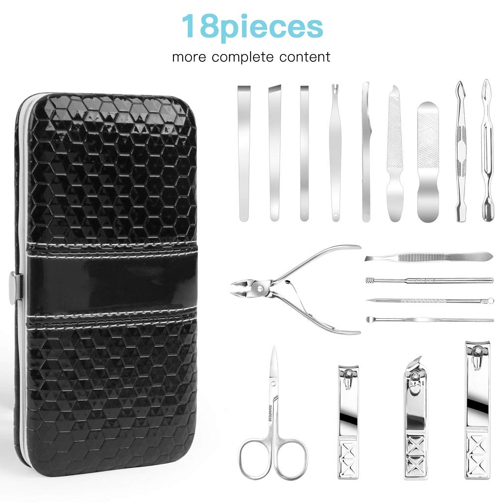 Nail Clippers Set 18PCS Manicure Set Manicure & Pedicure Tools Professional Nails Includes Scissor Tweezer Knife Ear Pick Cuticle Remover Tools - Nail Care Tools with Travel Case (black) : Beauty