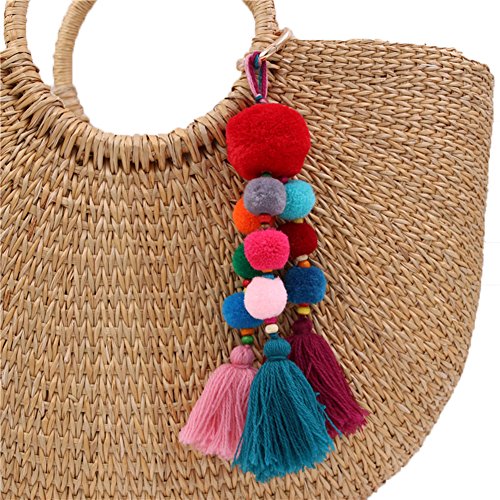 QTMY Big Pom Pom Tassel Long Bag Pendant Charm Keyring Keychain for Women Purse Handbag Decor