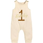 Viworld Baby Boy 1st Birthday Romper Infant Ribbed Jumpsuit Embroidery One Year Old Cake Smash Outfits