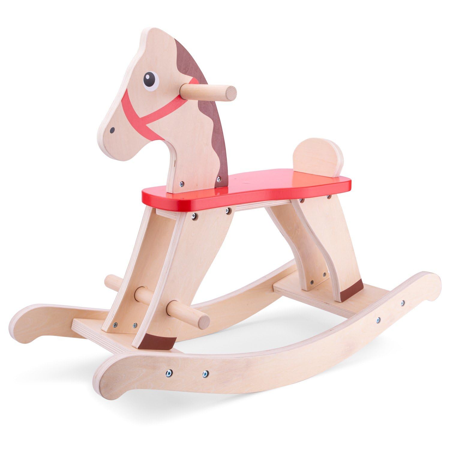 New Classic Toys 11145 Wooden Rocking Horse Educational Color Perception Toy for Preschool Age Toddlers Boys Girls, Red