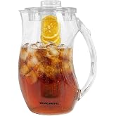 OVENTE Fruit Infusion Water Pitcher 2.5 Liters, Clear PIA0852C | With Removable Lid, Infuser Rod and Ice Rod, BPA-Free, Shatt