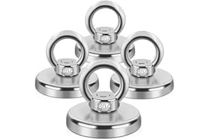 MAGXCENE Lift Fishing Magnets, 150 lbs Pulling Force Super Strong Heavy Duty, Large Rare Earth Neodymium Salvage Magnets for Removing, Retrieving - D1.65 inch, 4 Pack