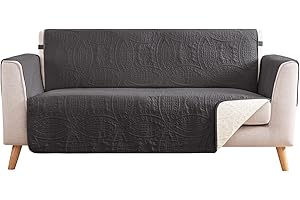 Pamhaven Water Repellent Gray Loveseat Cover for 2 Cushion Couch, Machine Washable Love Seat Quilted Couch Covers, Pet Friendly Slipcovers (Loveseat 48", Gray)