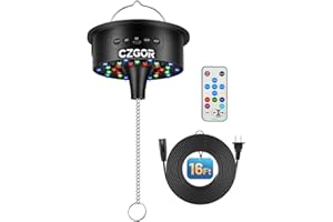 CZGOR Disco Ball Motor with Light, 0/3/6/9/12/15 RPM Rotating Adjustable Speed Spinner with Remote, 16ft Detachable Power Cable/Battery/USB-C Power Mode, Supports 4'' - 16'' Mirror Balls for Party Outdoor