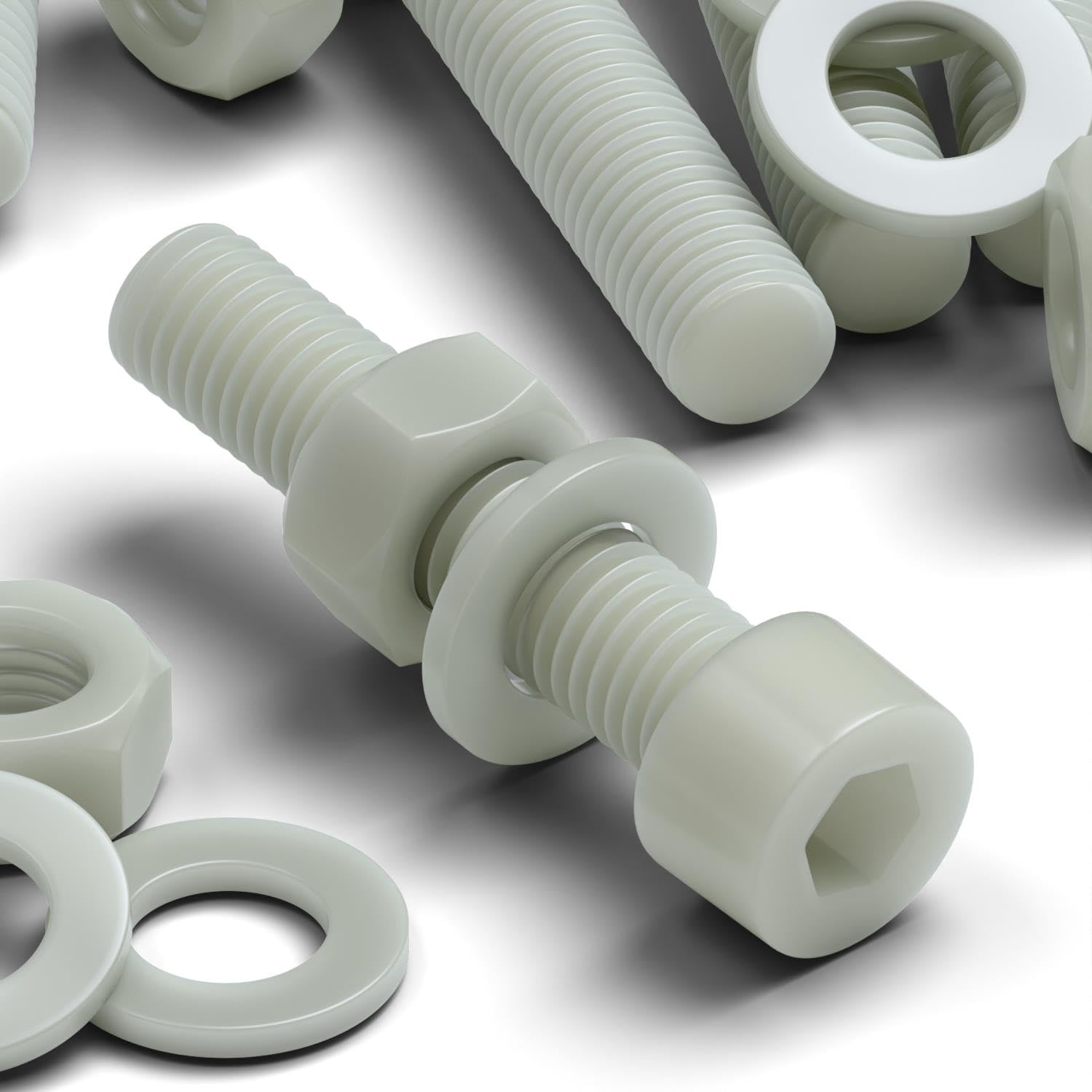 20x Glass Filled Reinforced Super Nylon Socket Head, M8 x 40mm, Plastic Nuts and Bolts, Washers, Hexagon.