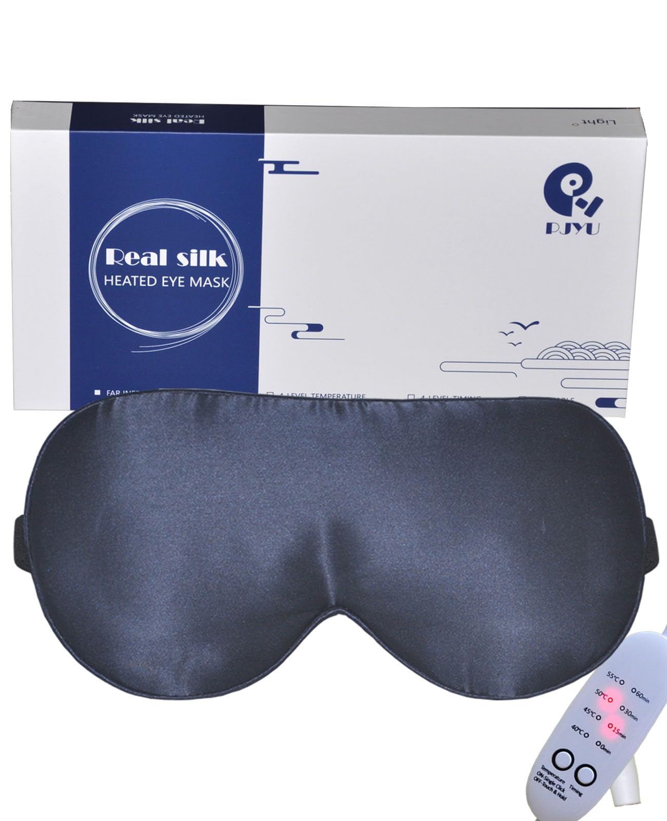 Silk Heated Eye Mask, PJYU Hot Eye Compress for Dry Eyes, Puffy Eyes, Blepharitis Treatment, Relieve Eye Strain, Styes Eye, MGD and Dry Eye Syndrome (Navy Blue)