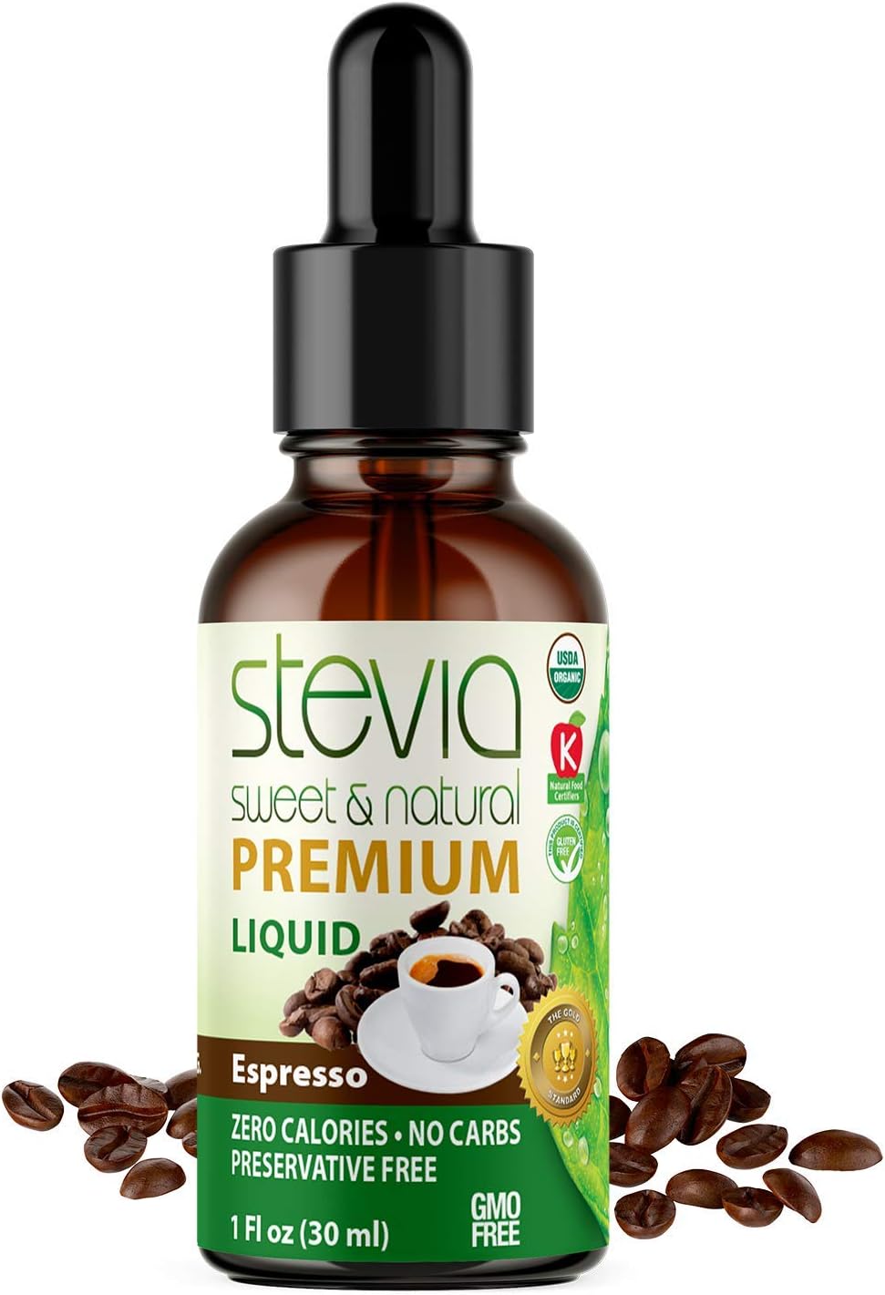 Espresso Premium Quality Stevia Drops | Organic Liquid Stevia | Best Sugar Substitute | 100% Pure Extract | All Naturally Sweet | Non-Bitter, 0 Calorie, NON-GMO, Diabetic & Keto Friendly (1oz)