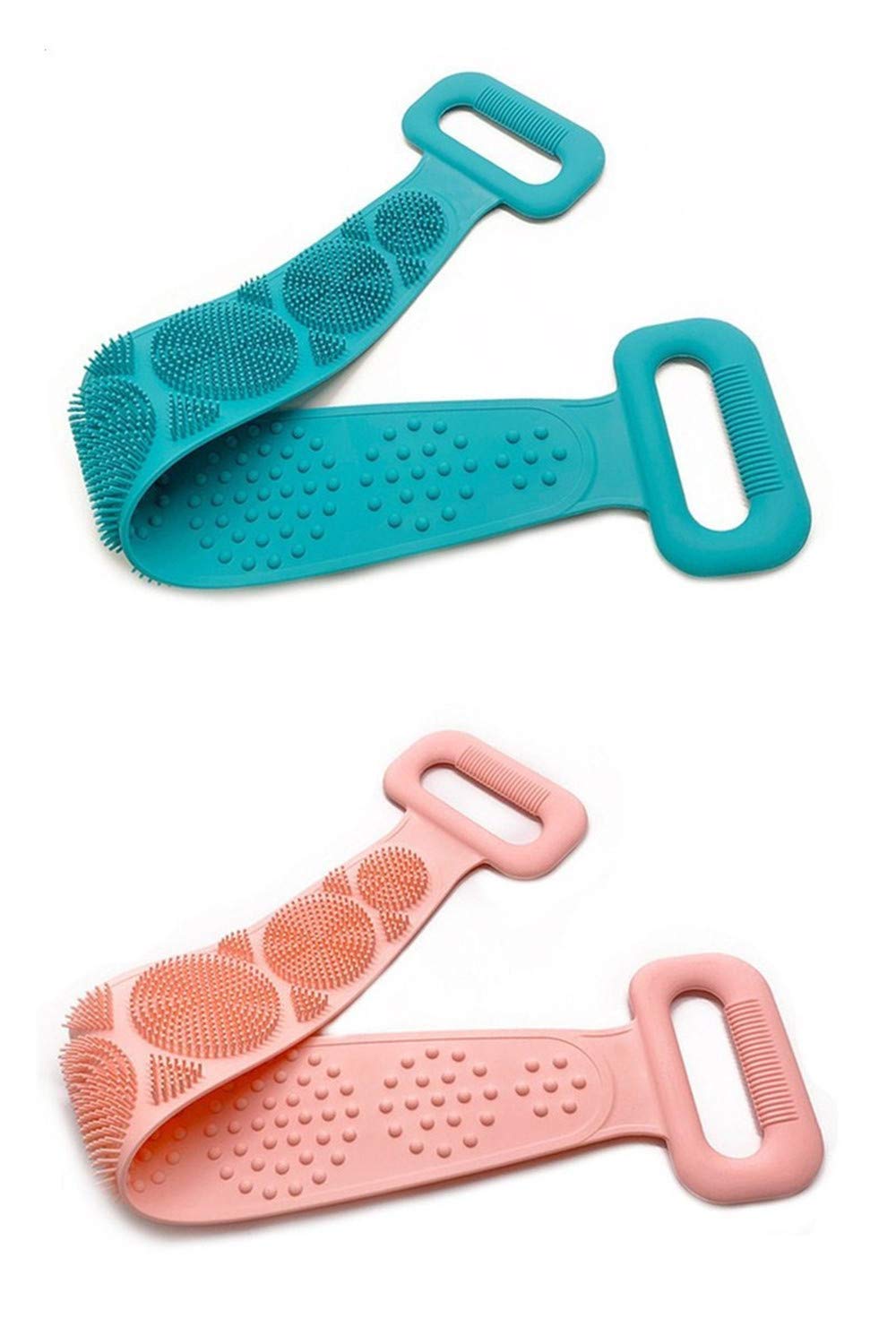 2Pcs Silicone Bath Body Brush Exfoliating Back Scrubber Facial Cleansing Brush Gentle Massage