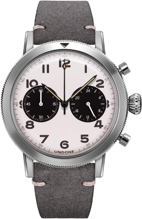 UndoneType XX Pilot Hybrid Chronograph Quartz Mechanical Steel White Black Leather Grey Vintage Men's Watch
