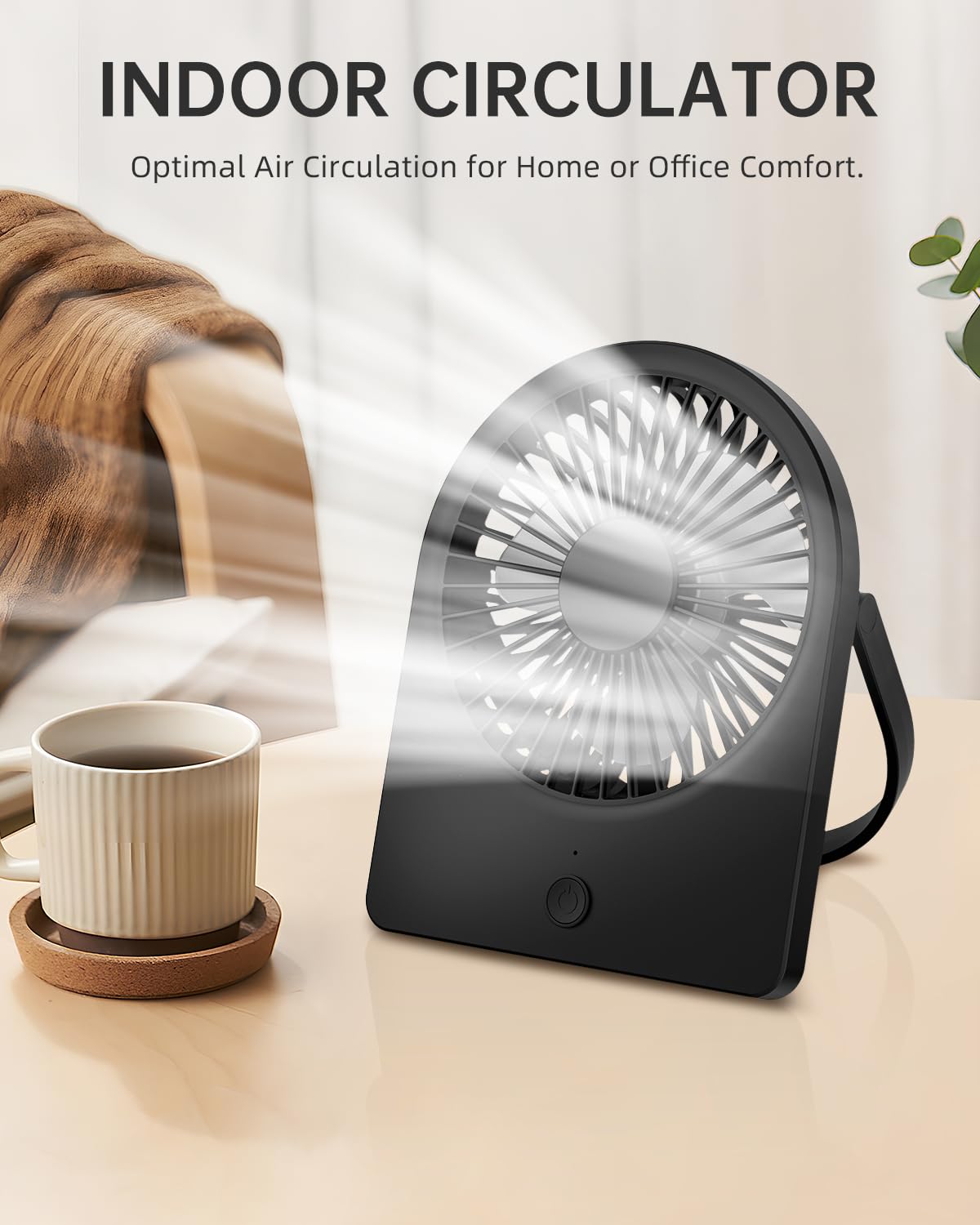 Portable USB Desk Mini FAN, USB-A Corded Powered Small Personal Fan, Foldable Office Desk Accessories for Home, Desktop, 3-speed Hangable Cruise Essentials with Strong Wind, Black