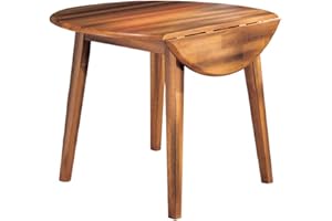 Signature Design by Ashley Berringer Dining Room Round Drop Leaf Table, Rustic Design, Seats 4, Hinged Extension Leaves, Small Space Solution, 42" W x 42" D x 30.63" H, Rustic Brown