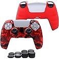 Hikfly PS5 Controller Cover, Silicone Skin with Non-Slip Grips, Red, 1 x Skin with 8 x Thumb Grip Caps