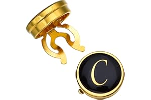 HAWSON Gold Button Covers for Men - Enamel Cufflinks with Personalized A-Z Letter Design for Tuxedo, Shirt, Business or Formal Attend Accessories