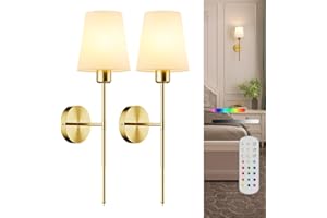 CASGAL Battery Operated Wall Sconce Set of 2,Rechargeable Wall Lights with Dimmable Detachable Bulbs and Remote,15 Colors Wireless Wall Lamps for Bedroom Living Room Hallway,Gold(2 Pack)