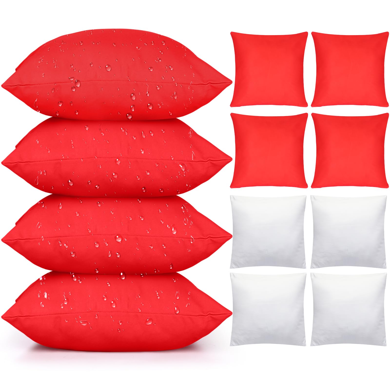 Photo 1 of (MMISSING COVERS) (PARTIAL SET) Colingmill 4 Set Waterproof Red Outdoor Throw Pillow Covers with 4 Pillow Inserts 18x18 Inch Decorative Waterproof Throw Cushion for Sofa Couch Home Patio