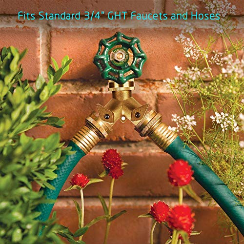 FUNTECK 2 Way Swivel Garden Hose Splitter Full Brass Body 3/4 inch GHT Fitting, Including Quick Connect Faucet Adapters and Spare Washers (1)