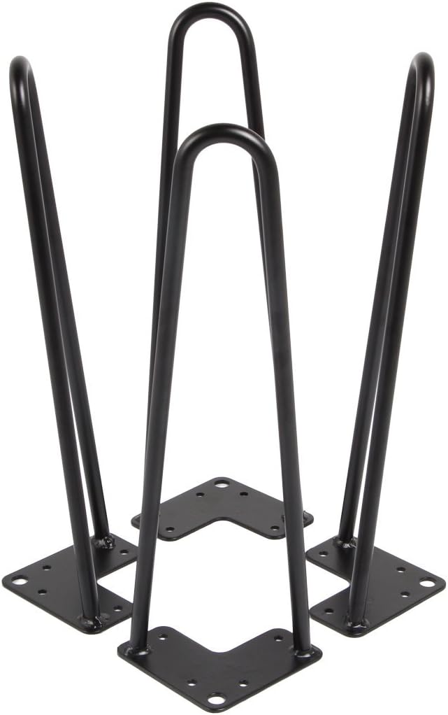 K KARMAKARA Hairpin Legs16 inch Set of 4, DIY Furniture Metal Table Legs Perfect for Coffee Table, Dining Table, Designer Desk, Nightstand, 3/8" Diameter Satin Black Two-Rod Mid Century Modern Style