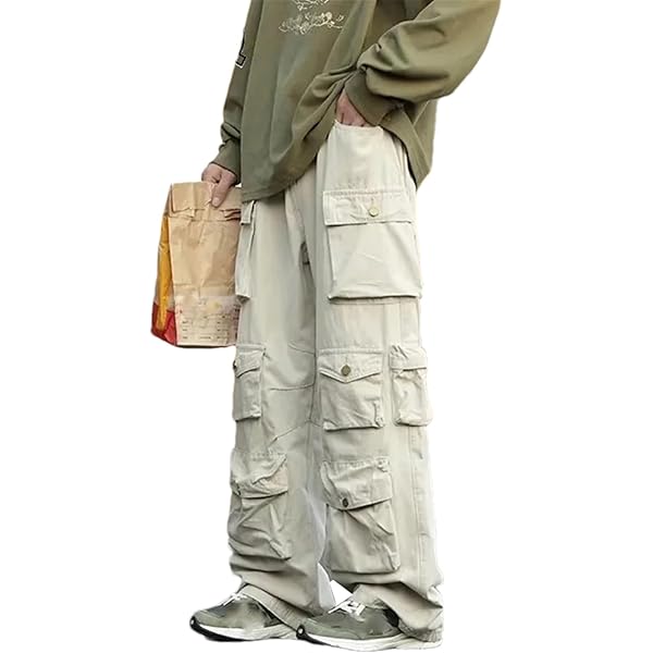 Men's Multi-Pockets Cargo Pants Autumn Vintage Solid Color Hiphop