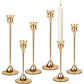 Candlestick Holders Brass Gold Metal Taper Candle Holders, Set of 6 Vintage Decorative Centerpiece Candelabra Tall Candle Stands for Table Mantel Wedding Housewarming