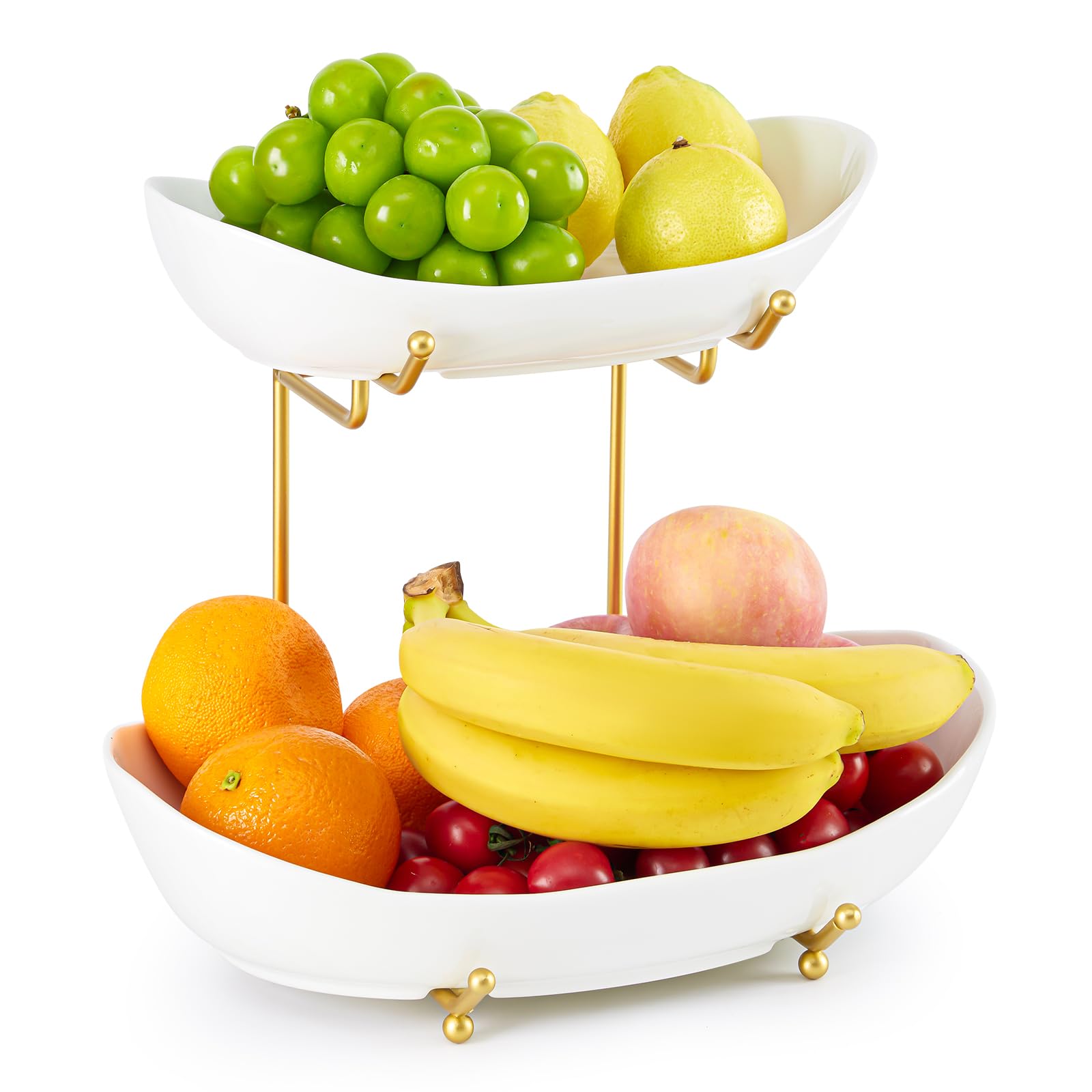 Photo 1 of *USED*
HOMKULA 2 Tier Ceramic Fruit Bowl for Kitchen Counter, Tiered Fruit Basket for Countertop, Modern Multi Layer Fruit Display Stand for Party, Cute (Gold&White, Large)