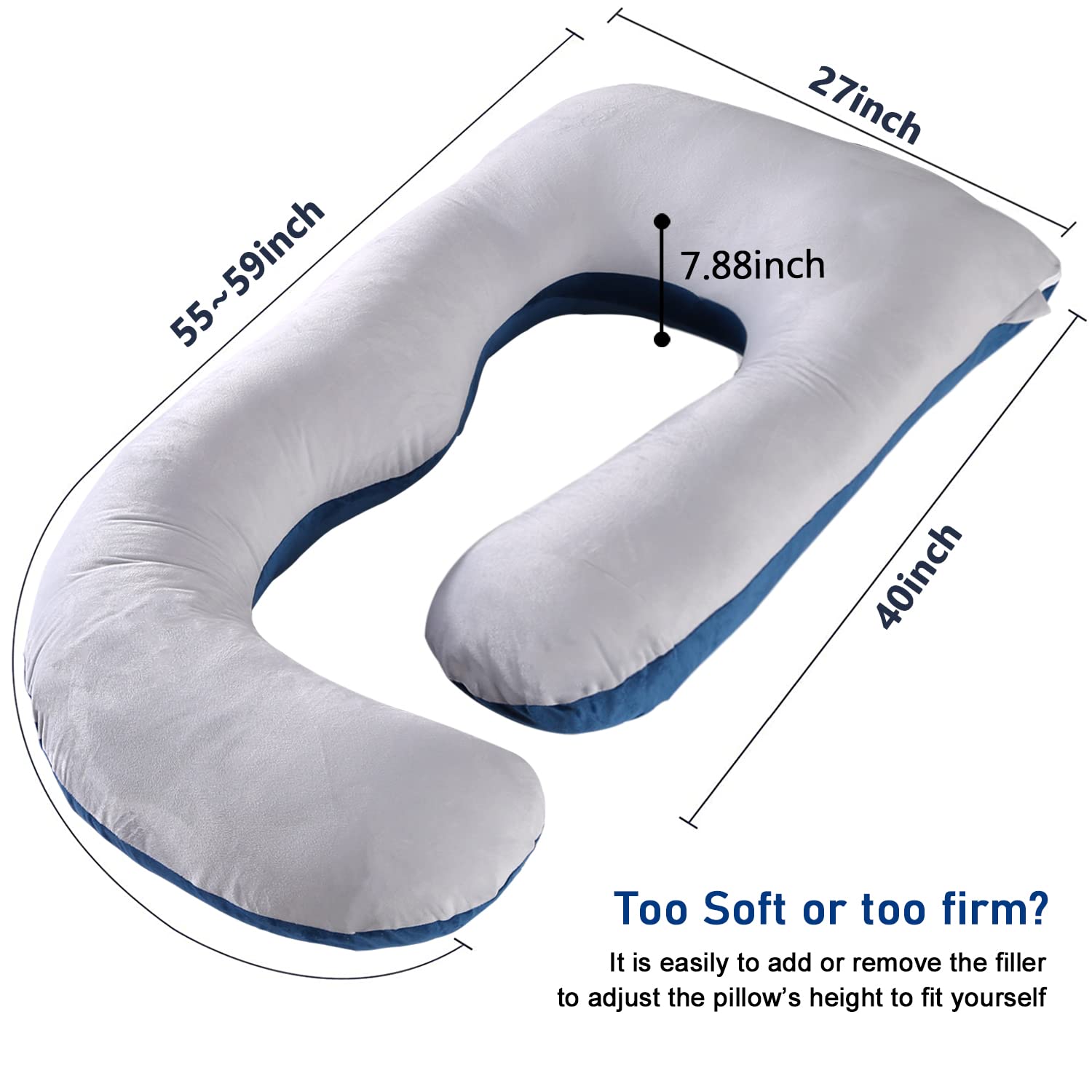 cauzyart Pregnancy Maternity Pillows for Sleeping 55 Inches U-Shape Full Body Pillow Support - for Back, HIPS, Legs, Belly for Pregnant Women with Removable Washable Velvet Cover