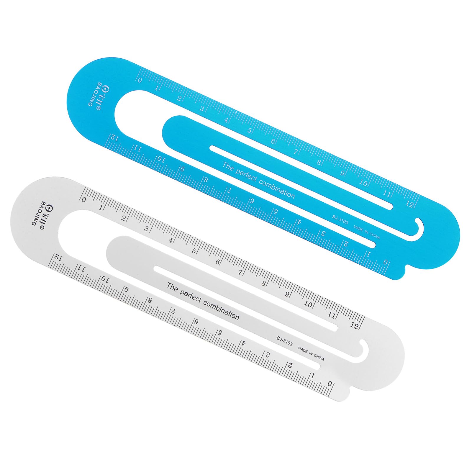 Kozelo 2pcs Metric Straight Ruler - [12cm] Aluminum Scales on Both Sides Metal Paper Bookmark Clip Ruler Blue Silver Tone for Measurement Drawing Office Classroom Use, 1mm Minimum Scale