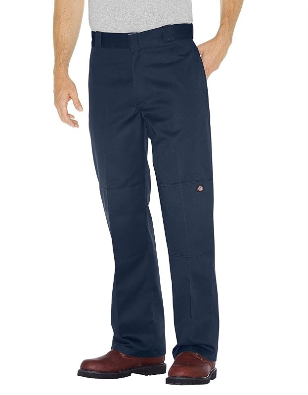 Mens Flex Double Knee Work Loose Straight Fit Pants, Dark Navy, 32W x 30L US